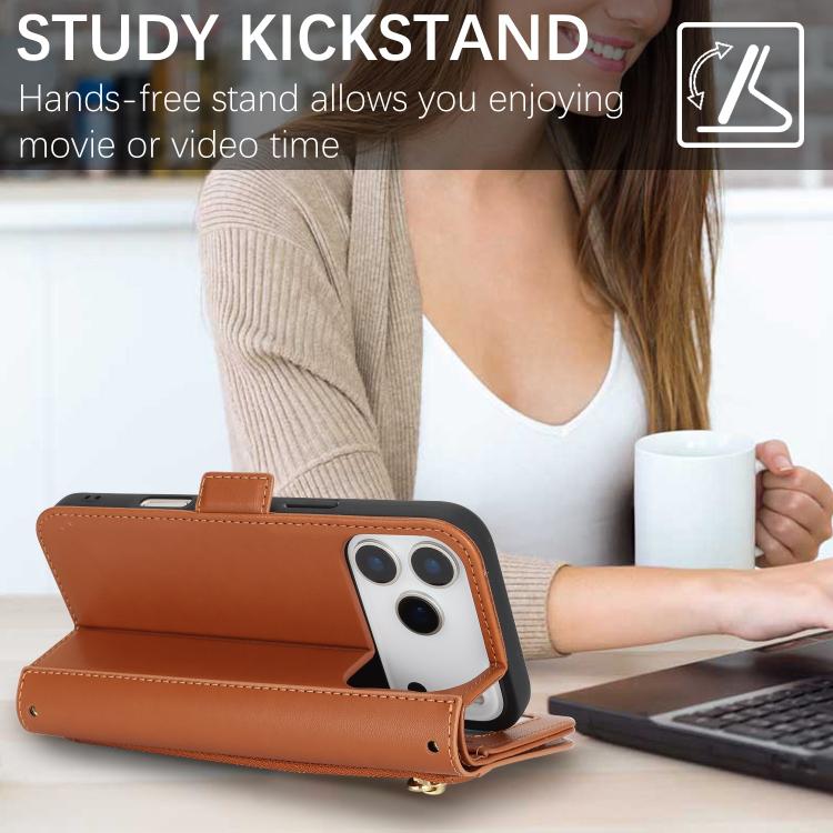 For iPhone 17 Pro Max Crossbody Front Zipper Multi-Card Wallet Bag Vegan Leather Phone Case