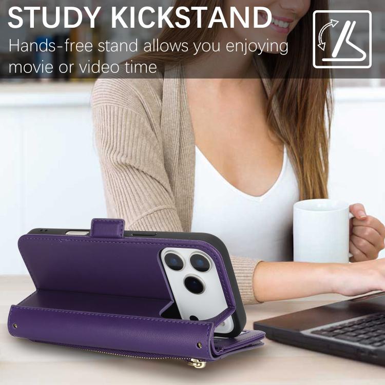 For iPhone 17 Pro Max Crossbody Front Zipper Multi-Card Wallet Bag Vegan Leather Phone Case