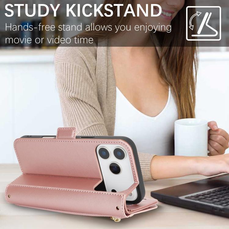 For iPhone 17 Pro Max Crossbody Front Zipper Multi-Card Wallet Bag Vegan Leather Phone Case