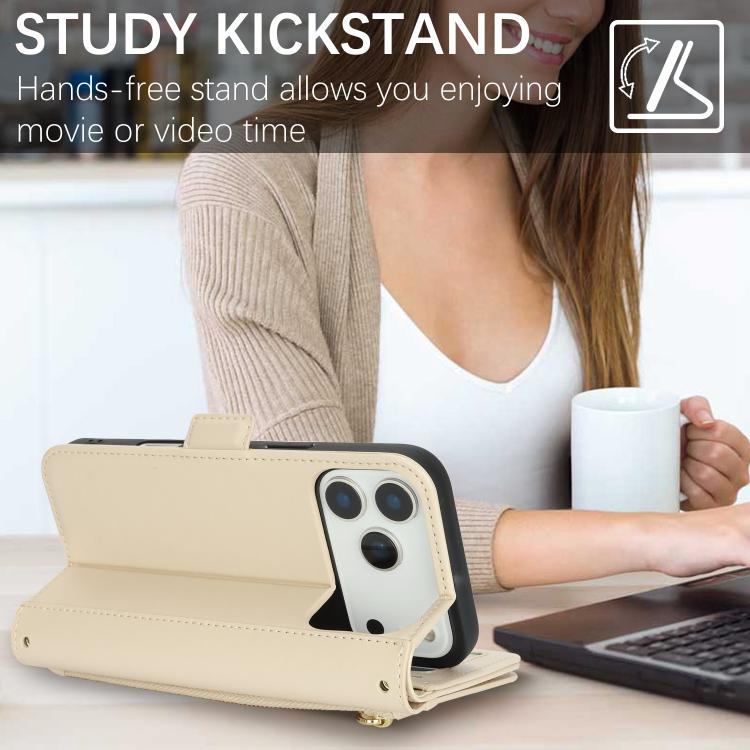 For iPhone 17 Pro Crossbody Front Zipper Multi-Card Wallet Bag Vegan Leather Phone Case