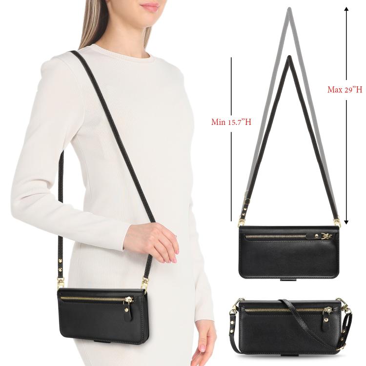 For iPhone 17 Crossbody Front Zipper Multi-Card Wallet Bag Vegan Leather Phone Case