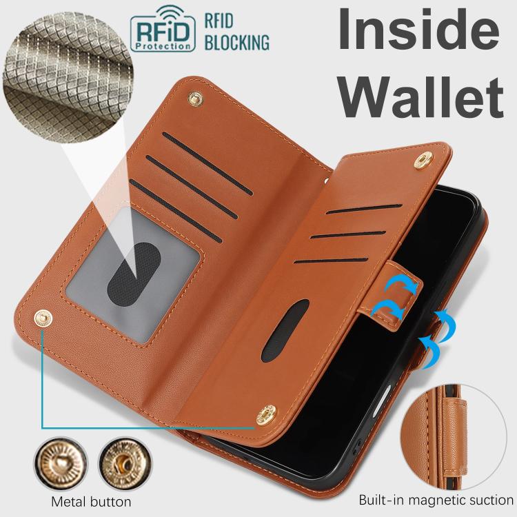 For iPhone 17 Crossbody Front Zipper Multi-Card Wallet Bag Vegan Leather Phone Case