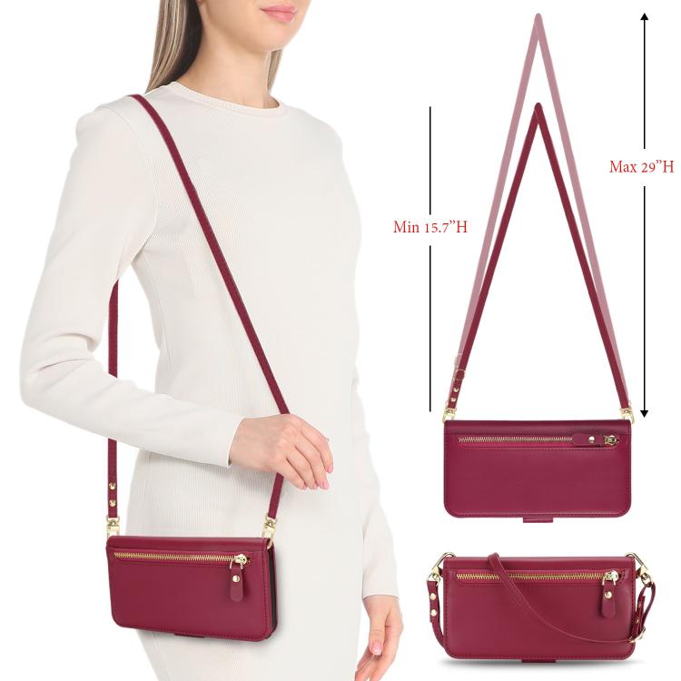 For iPhone 17 Crossbody Front Zipper Multi-Card Wallet Bag Vegan Leather Phone Case