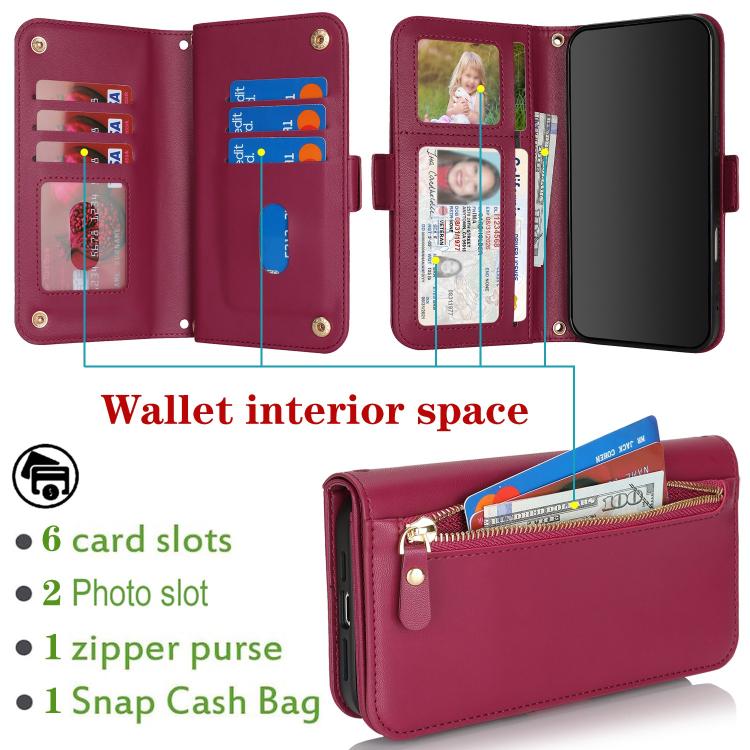 For iPhone 17 Crossbody Front Zipper Multi-Card Wallet Bag Vegan Leather Phone Case