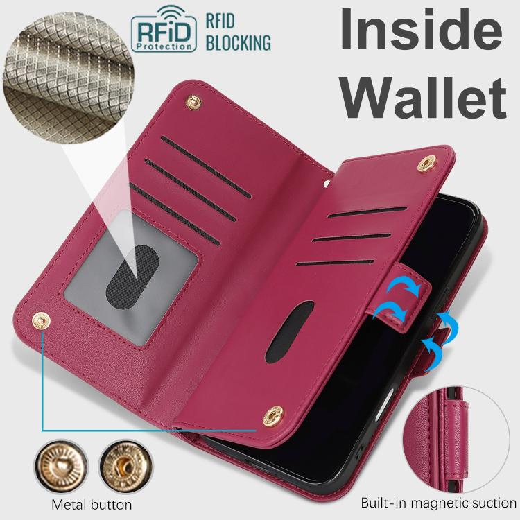 For iPhone 17 Crossbody Front Zipper Multi-Card Wallet Bag Vegan Leather Phone Case
