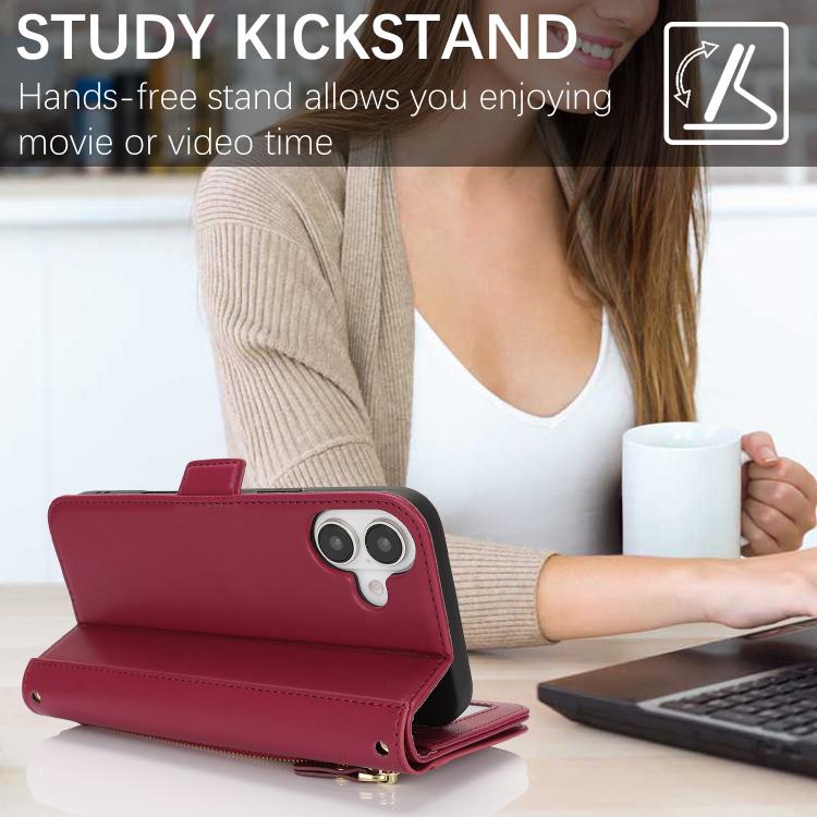 For iPhone 17 Crossbody Front Zipper Multi-Card Wallet Bag Vegan Leather Phone Case