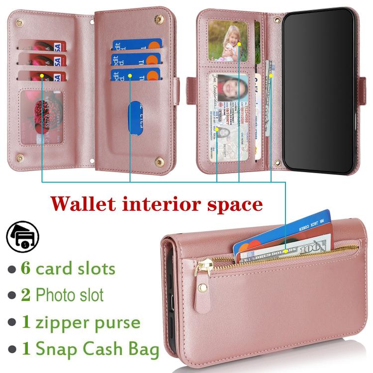 For iPhone 17 Crossbody Front Zipper Multi-Card Wallet Bag Vegan Leather Phone Case