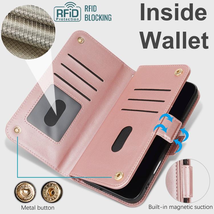 For iPhone 17 Crossbody Front Zipper Multi-Card Wallet Bag Vegan Leather Phone Case