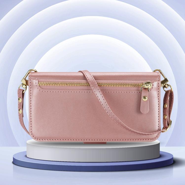 For iPhone 17 Crossbody Front Zipper Multi-Card Wallet Bag Vegan Leather Phone Case