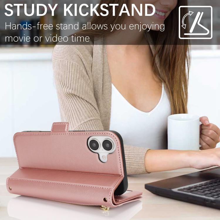 For iPhone 17 Crossbody Front Zipper Multi-Card Wallet Bag Vegan Leather Phone Case