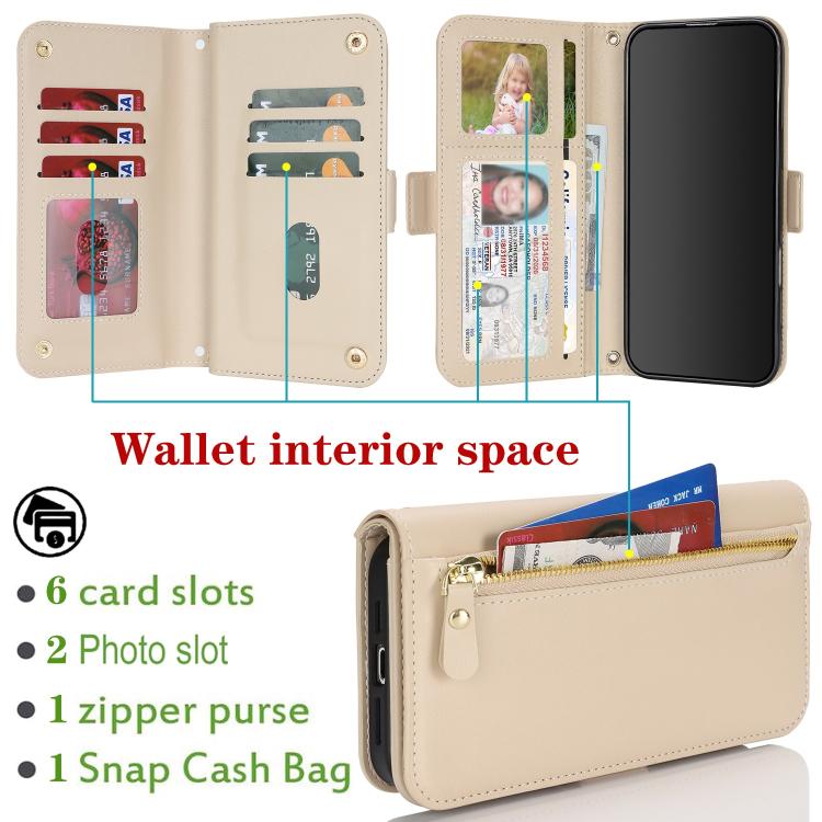 For iPhone 17 Crossbody Front Zipper Multi-Card Wallet Bag Vegan Leather Phone Case