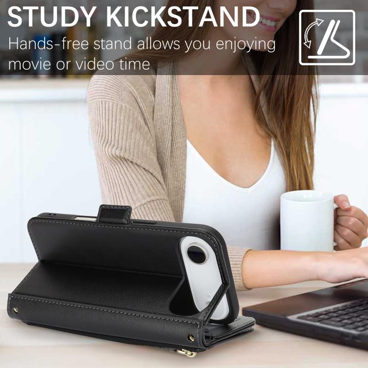 For iPhone Air Crossbody Front Zipper Multi-Card Wallet Bag Vegan Leather Phone Case
