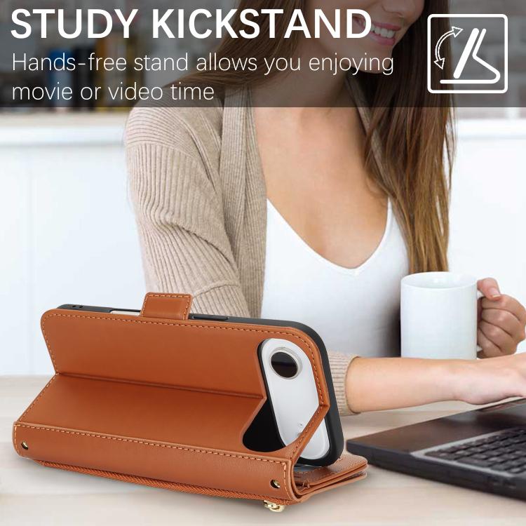 For iPhone Air Crossbody Front Zipper Multi-Card Wallet Bag Vegan Leather Phone Case