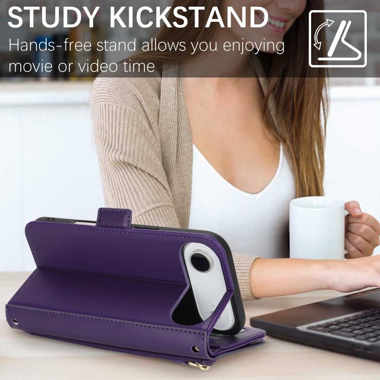For iPhone Air Crossbody Front Zipper Multi-Card Wallet Bag Vegan Leather Phone Case