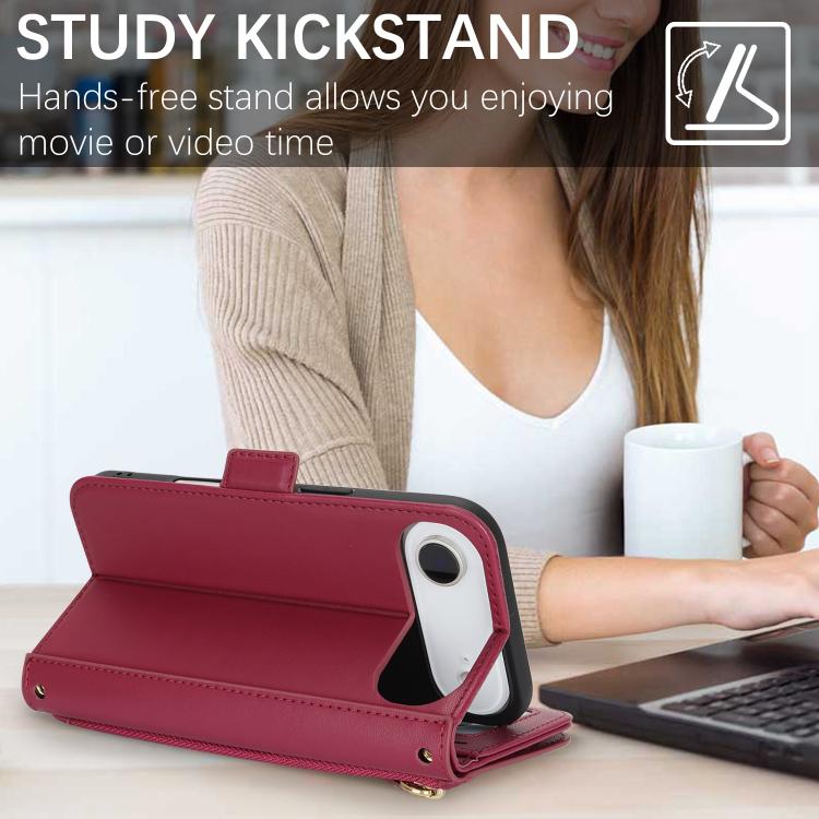 For iPhone Air Crossbody Front Zipper Multi-Card Wallet Bag Vegan Leather Phone Case