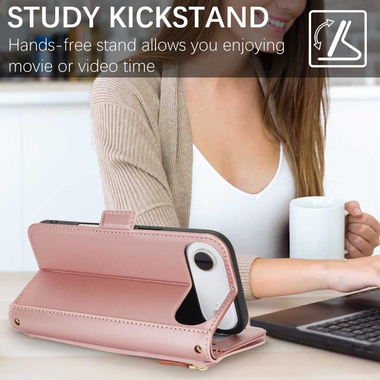 For iPhone Air Crossbody Front Zipper Multi-Card Wallet Bag Vegan Leather Phone Case