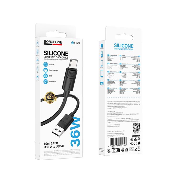 Borofone BX123 Leya 3A USB to Type-C Silicone Charging Cable, Length: 1m
