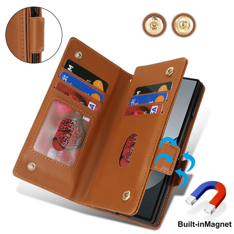 For Samsung Galaxy Z Fold6 Crossbody Front Zipper Multi-Card Wallet Bag Vegan Leather Phone Case