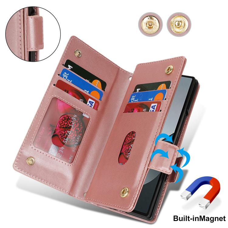 For Samsung Galaxy Z Fold6 Crossbody Front Zipper Multi-Card Wallet Bag Vegan Leather Phone Case