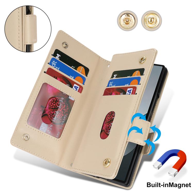 For Samsung Galaxy Z Fold6 Crossbody Front Zipper Multi-Card Wallet Bag Vegan Leather Phone Case