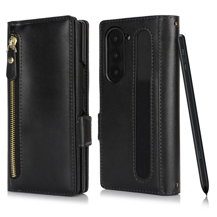 For Samsung Galaxy Z Fold5 Crossbody Front Zipper Multi-Card Wallet Bag Vegan Leather Phone Case