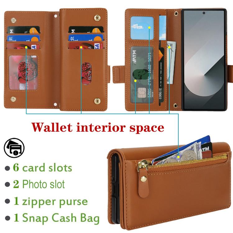 For Samsung Galaxy Z Fold5 Crossbody Front Zipper Multi-Card Wallet Bag Vegan Leather Phone Case