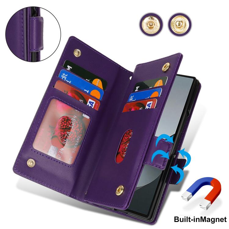 For Samsung Galaxy Z Fold5 Crossbody Front Zipper Multi-Card Wallet Bag Vegan Leather Phone Case