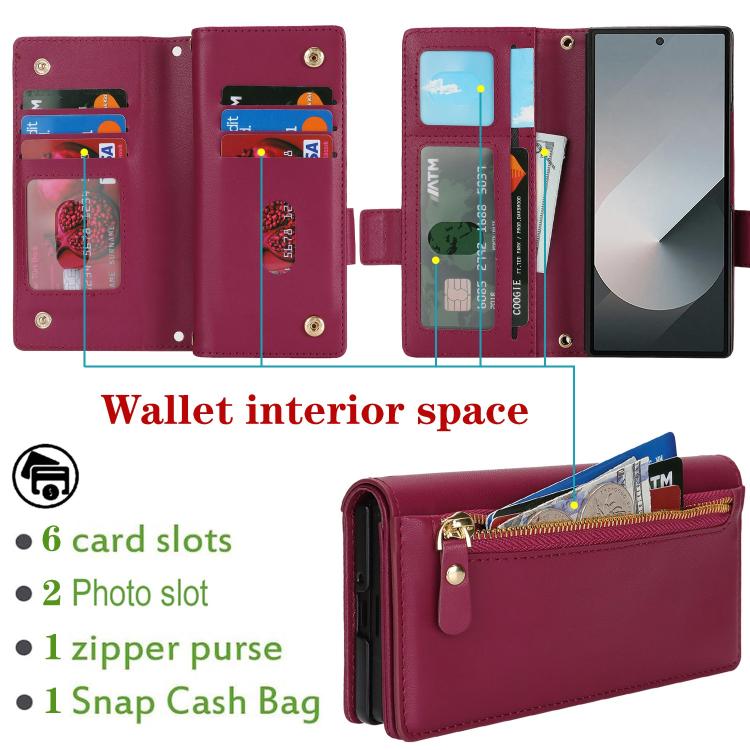 For Samsung Galaxy Z Fold5 Crossbody Front Zipper Multi-Card Wallet Bag Vegan Leather Phone Case