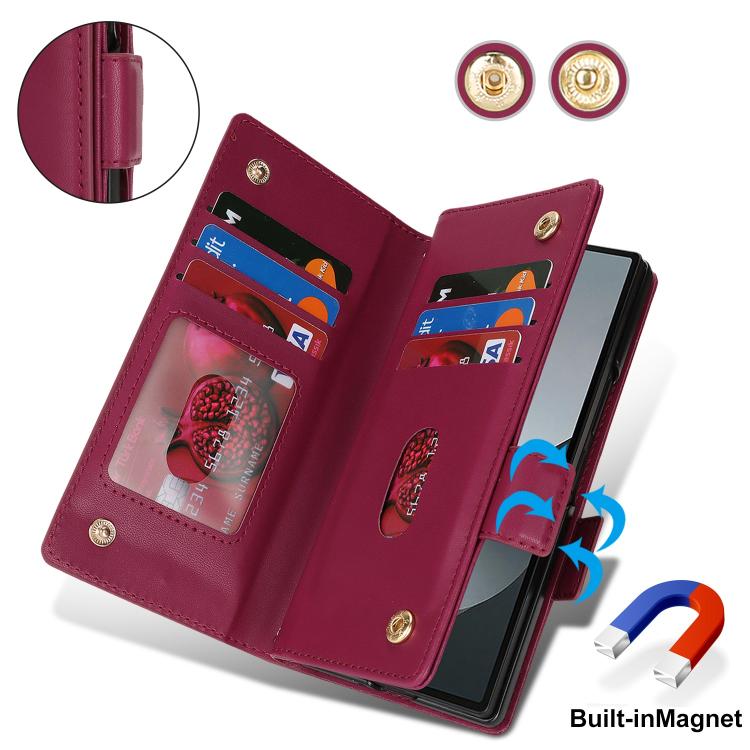 For Samsung Galaxy Z Fold5 Crossbody Front Zipper Multi-Card Wallet Bag Vegan Leather Phone Case