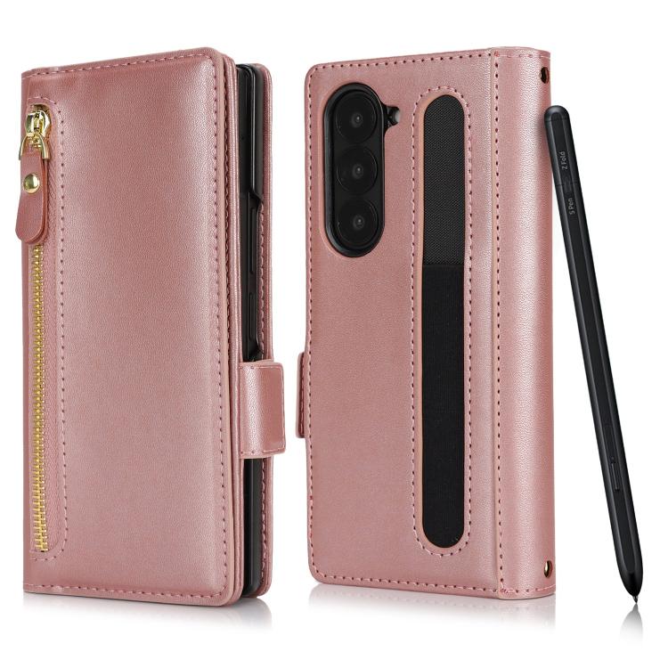 For Samsung Galaxy Z Fold5 Crossbody Front Zipper Multi-Card Wallet Bag Vegan Leather Phone Case