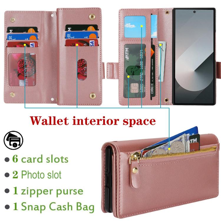 For Samsung Galaxy Z Fold5 Crossbody Front Zipper Multi-Card Wallet Bag Vegan Leather Phone Case