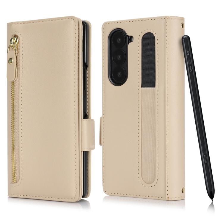 For Samsung Galaxy Z Fold5 Crossbody Front Zipper Multi-Card Wallet Bag Vegan Leather Phone Case
