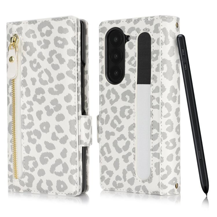 For Samsung Galaxy Z Fold5 Crossbody Front Zipper Multi-Card Wallet Bag Vegan Leather Phone Case