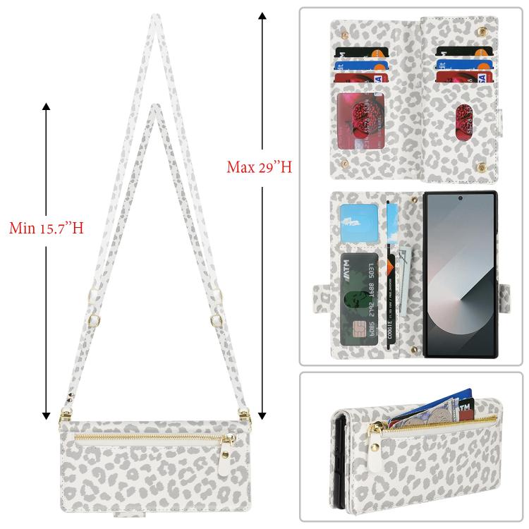 For Samsung Galaxy Z Fold5 Crossbody Front Zipper Multi-Card Wallet Bag Vegan Leather Phone Case