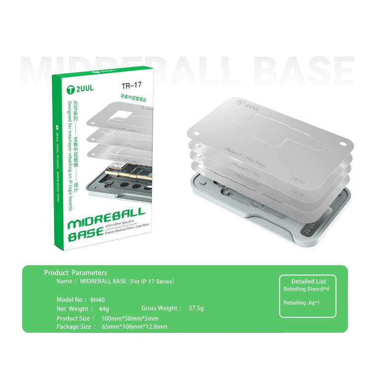 2uul BH40 Middle Layer BGA Reballing Stencil Platform Set for iPhone 17 Series