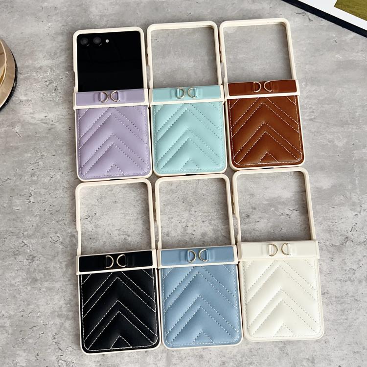 For Samsung Galaxy Z Flip7 Crossbody Lanyard Air-Cushioned V-shaped Vegan Leather Back Phone Case