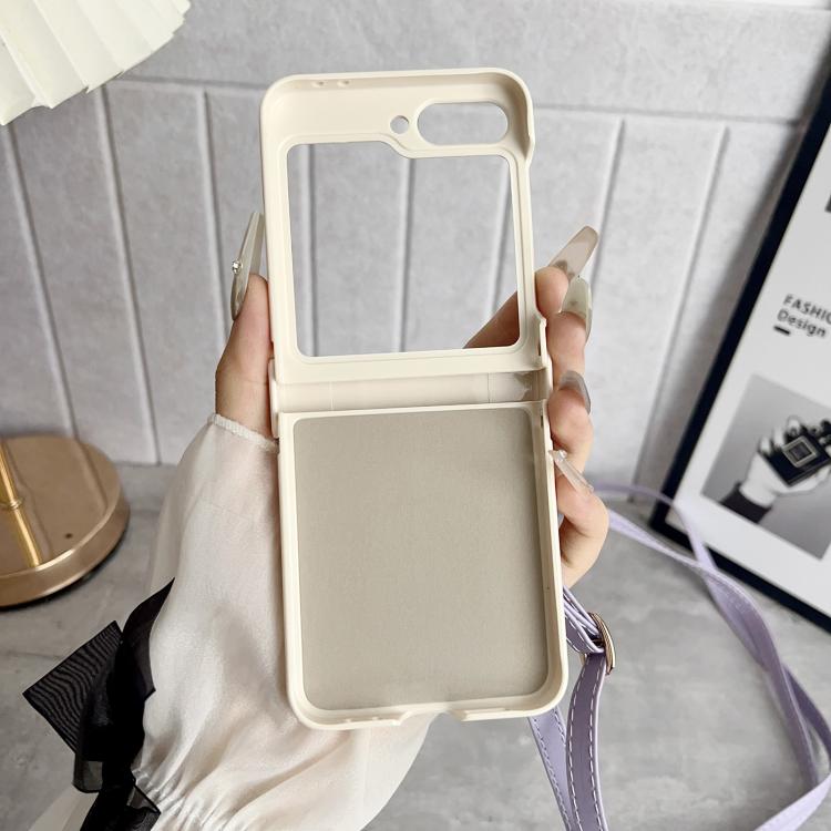 For Samsung Galaxy Z Flip7 Crossbody Lanyard Air-Cushioned V-shaped Vegan Leather Back Phone Case
