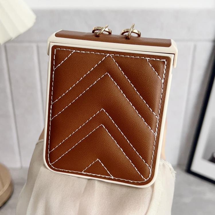 For Samsung Galaxy Z Flip7 Crossbody Lanyard Air-Cushioned V-shaped Vegan Leather Back Phone Case