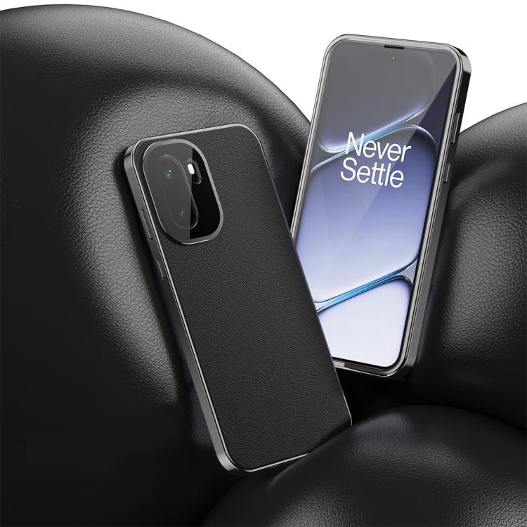 For OnePlus 15R / Ace 6 Magic Cube HD Glass Veagn Leather Magnetic Frame Metal Phone Case