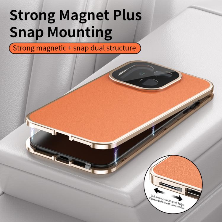 For OnePlus 15 Magic Cube HD Glass Veagn Leather Magnetic Frame Metal Phone Case