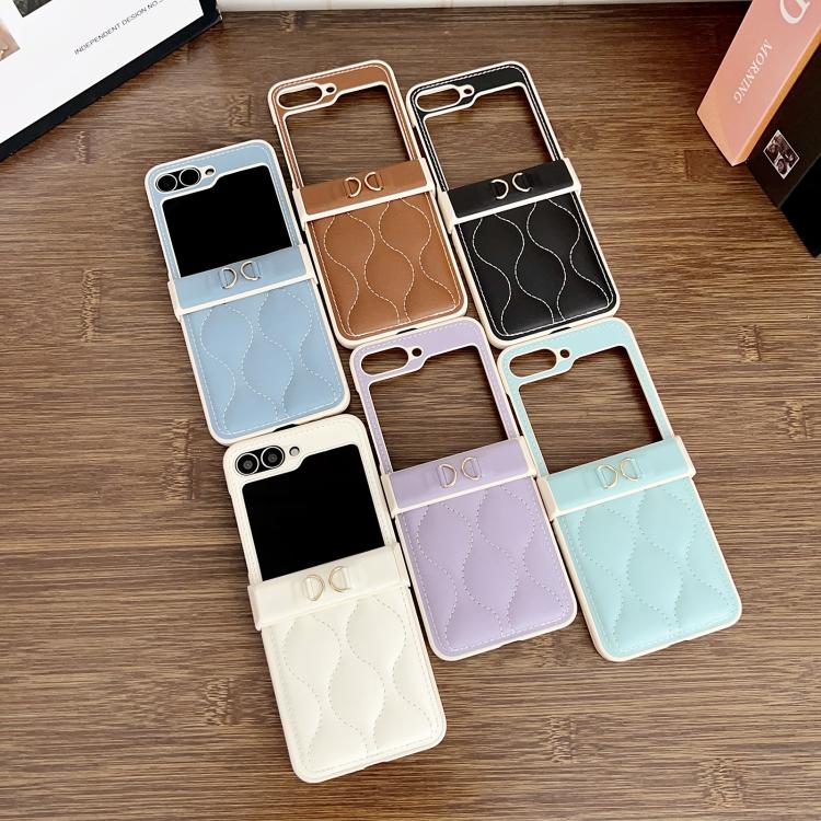 For Samsung Galaxy Z Flip3 Crossbody Lanyard Air-Cushioned Wave Vegan Leather Back Phone Case