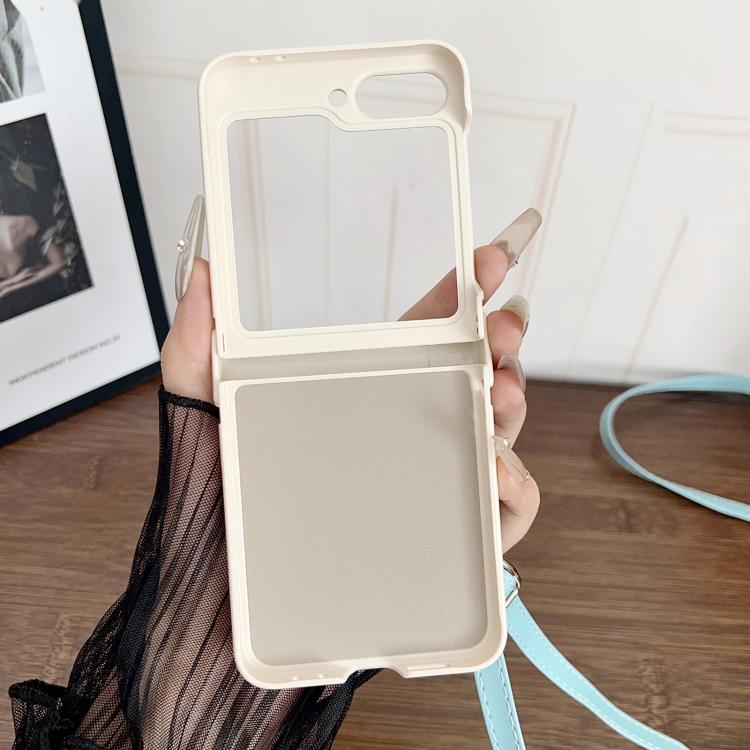 For Samsung Galaxy Z Flip5 Crossbody Lanyard Air-Cushioned Wave Vegan Leather Back Phone Case