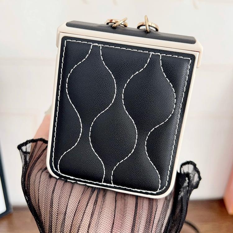 For Samsung Galaxy Z Flip5 Crossbody Lanyard Air-Cushioned Wave Vegan Leather Back Phone Case