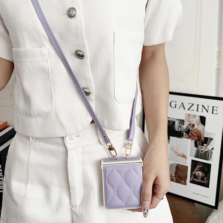 For Samsung Galaxy Z Flip7 Crossbody Lanyard Air-Cushioned Wave Vegan Leather Back Phone Case