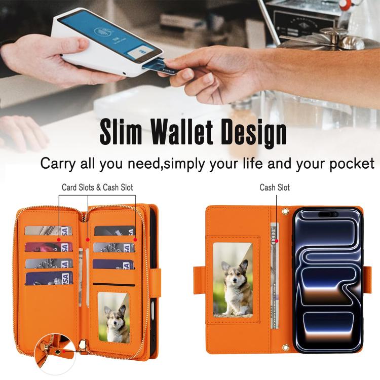 For iPhone 17 Pro Crossbody Diamond Lattice Zipper Wallet RFID Vegan Leather Phone Case