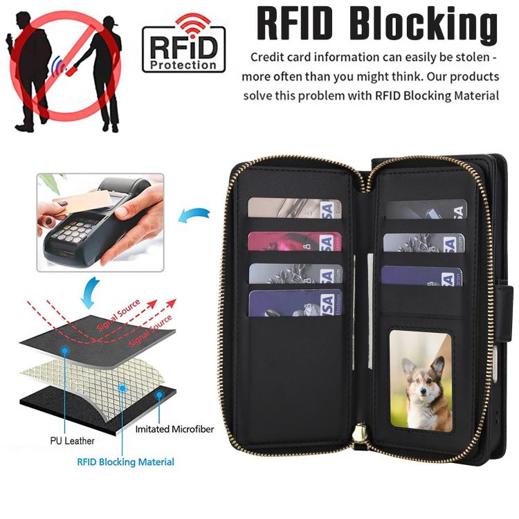 For iPhone 17 Pro Crossbody Diamond Lattice Zipper Wallet RFID Vegan Leather Phone Case