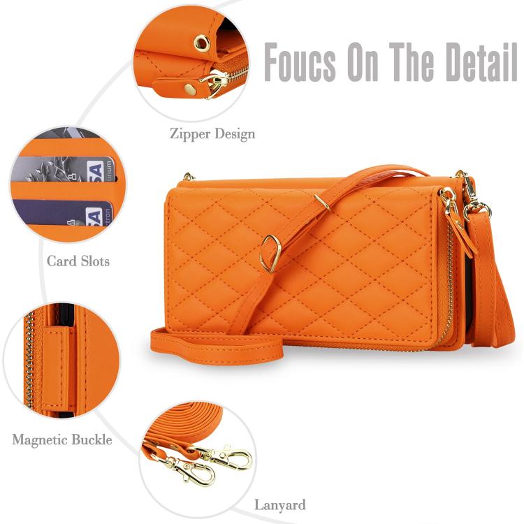 For iPhone 17 Pro Max Crossbody Diamond Lattice Zipper Wallet RFID Vegan Leather Phone Case
