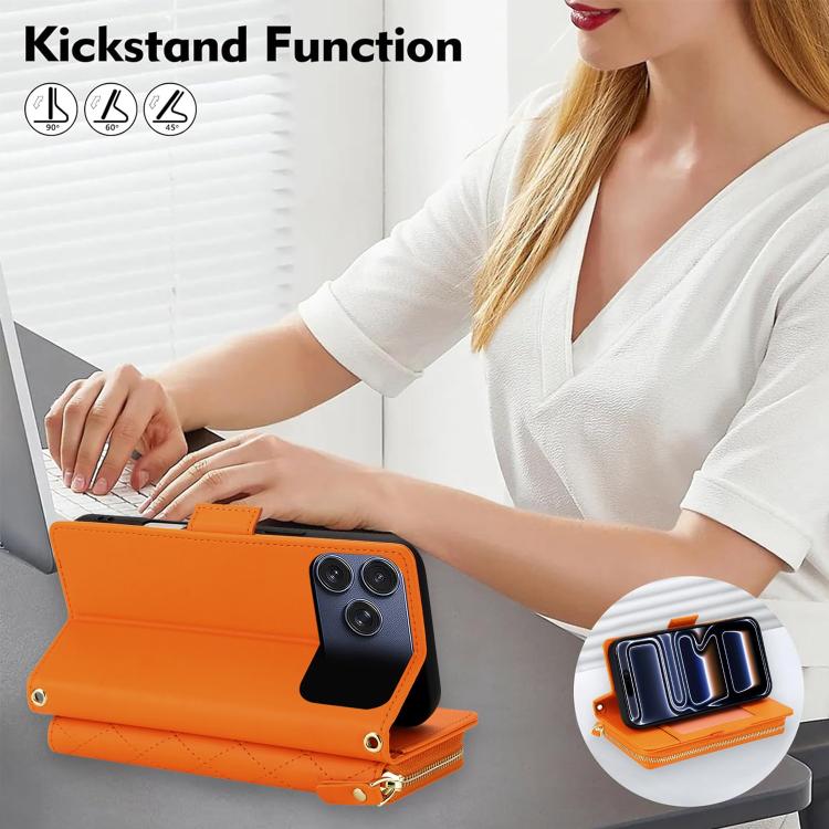 For iPhone 17 Pro Max Crossbody Diamond Lattice Zipper Wallet RFID Vegan Leather Phone Case