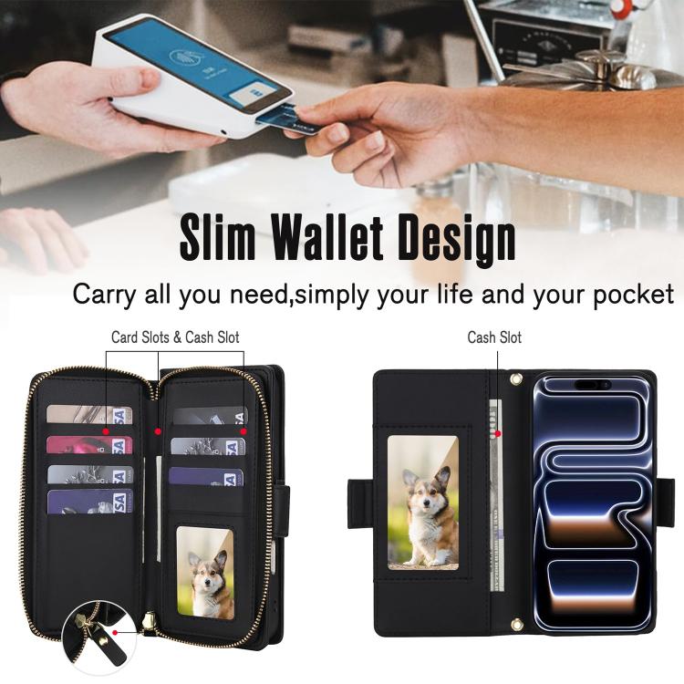 For iPhone 17 Pro Max Crossbody Diamond Lattice Zipper Wallet RFID Vegan Leather Phone Case