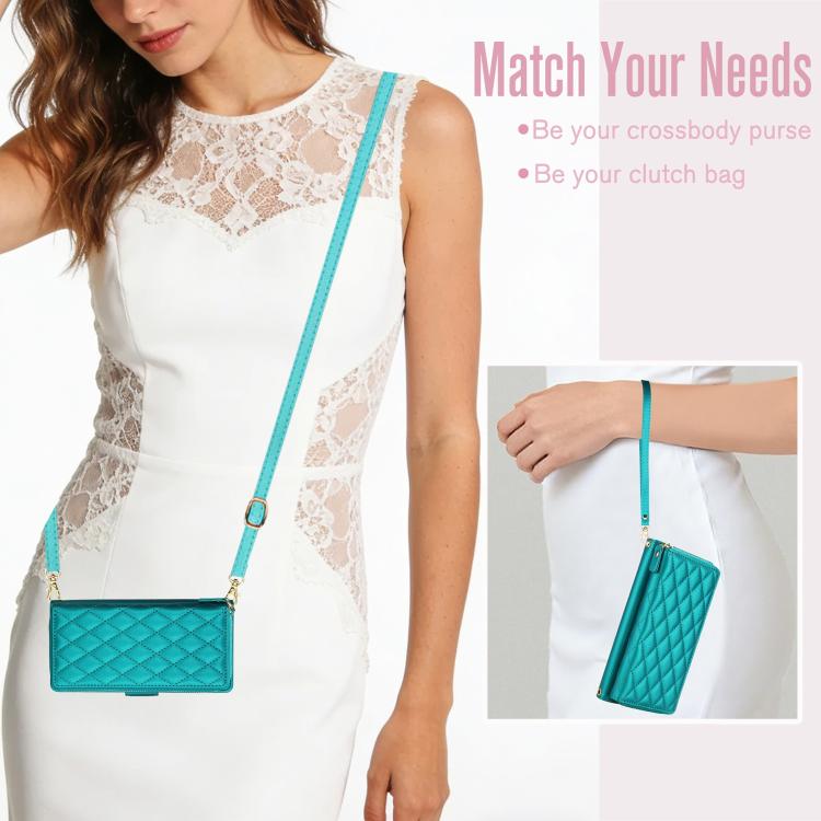 For iPhone 17 Pro Max Crossbody Diamond Lattice Zipper Wallet RFID Vegan Leather Phone Case